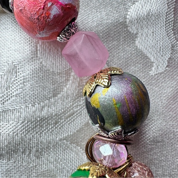 Handmade Charm Bracelet with Hand-Painted Beads & Wire-Wrapped Accents 6-7 3130 - Picture 8 of 11